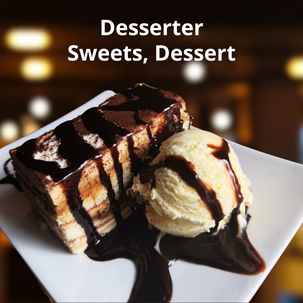 Desserter hos Cafe Toscana – tiramisu, brownie, churros og is