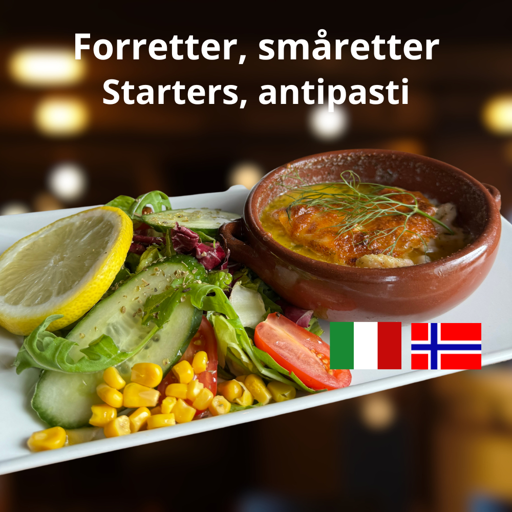 Forretter og småretter hos Cafe Toscana – scampi, bruschetta og hvitløksgratinerte reker