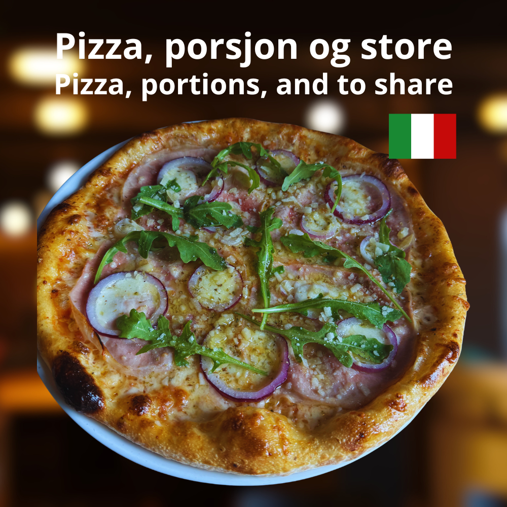 Hjemmelaget pizza hos Cafe Toscana – rød og hvit pizza i 30 og 40 cm