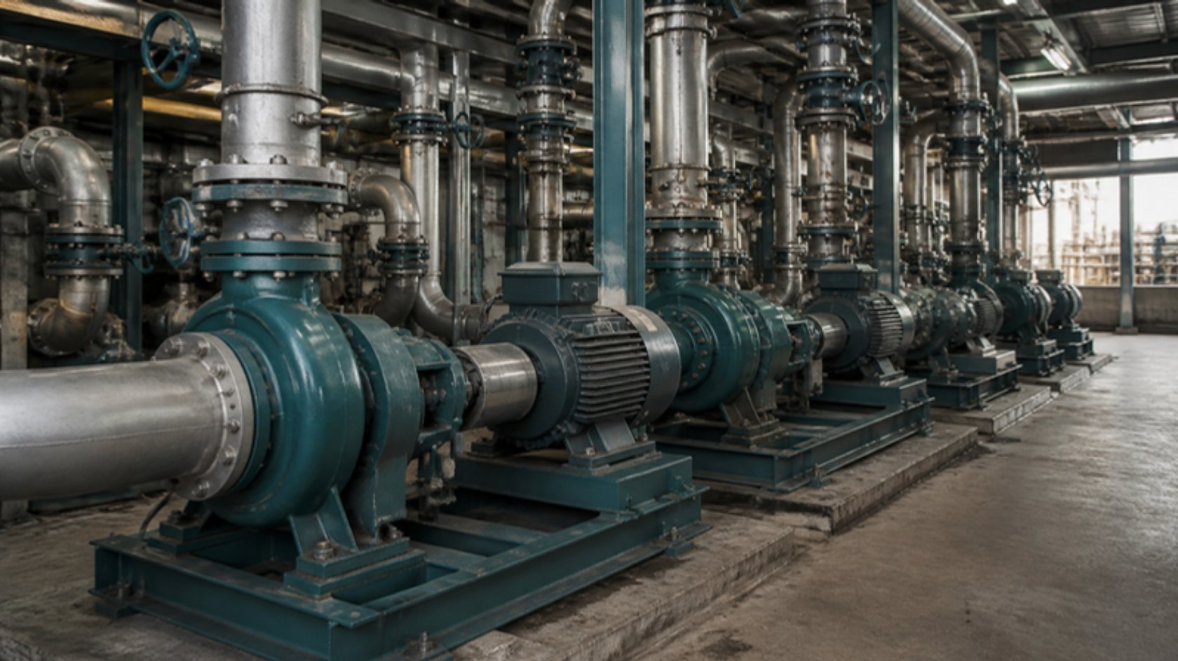 Illustration of horizontal process pumps in a refinery