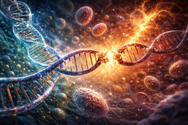 DNA-spiral som brytes ned – genetisk entropi