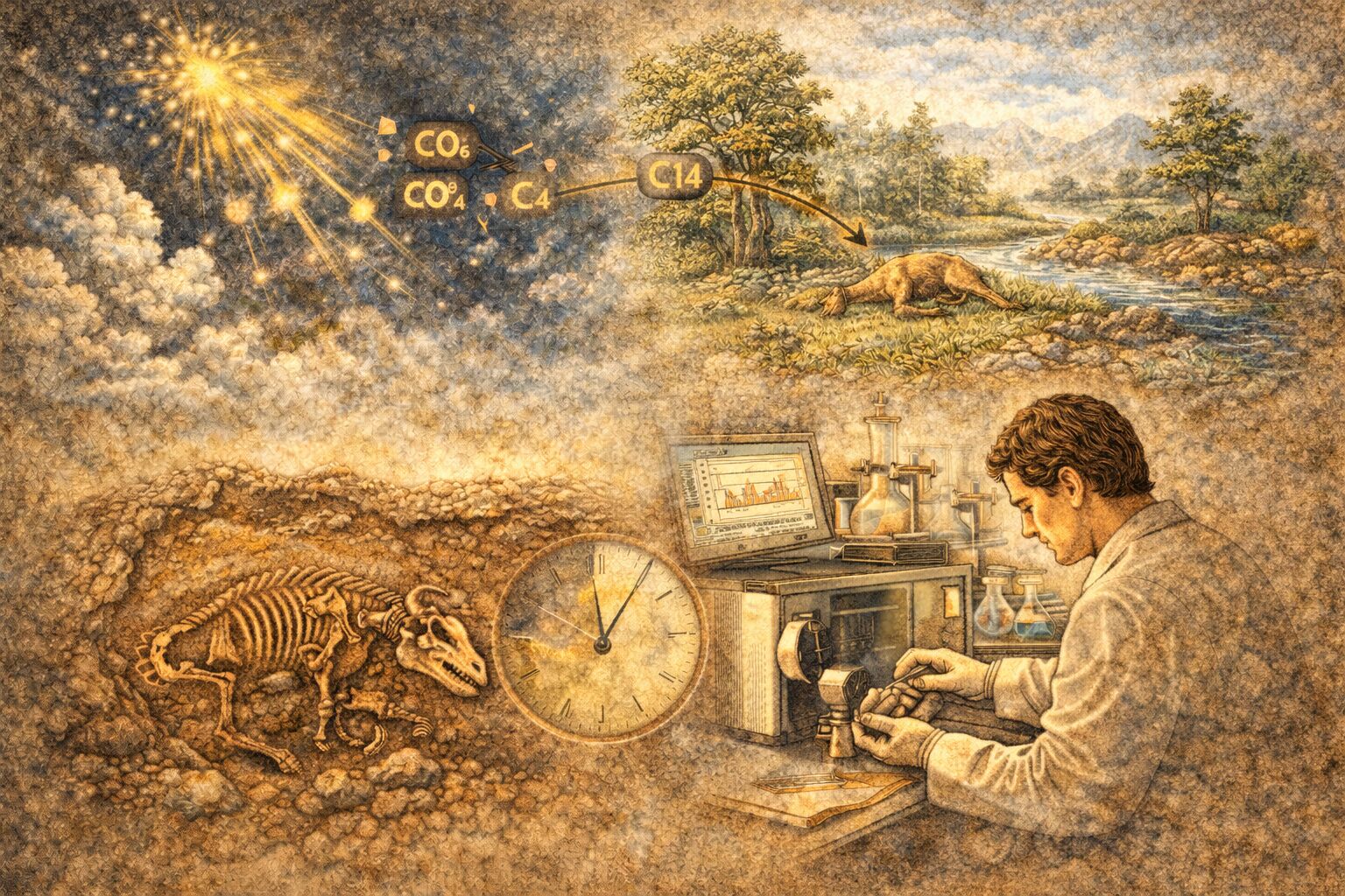 Analyse av karbon-14 i fossilt materiale i laboratorium