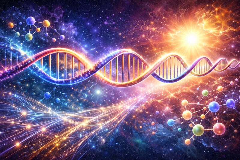 DNA-spiral og molekyler i kosmisk lys – livets opprinnelse