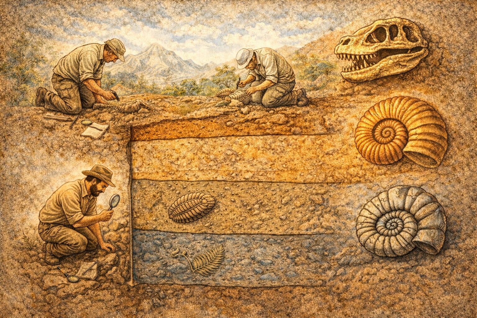 Lagdelte sedimenter med fossiler – stratigrafiske jordlag i tverrsnitt