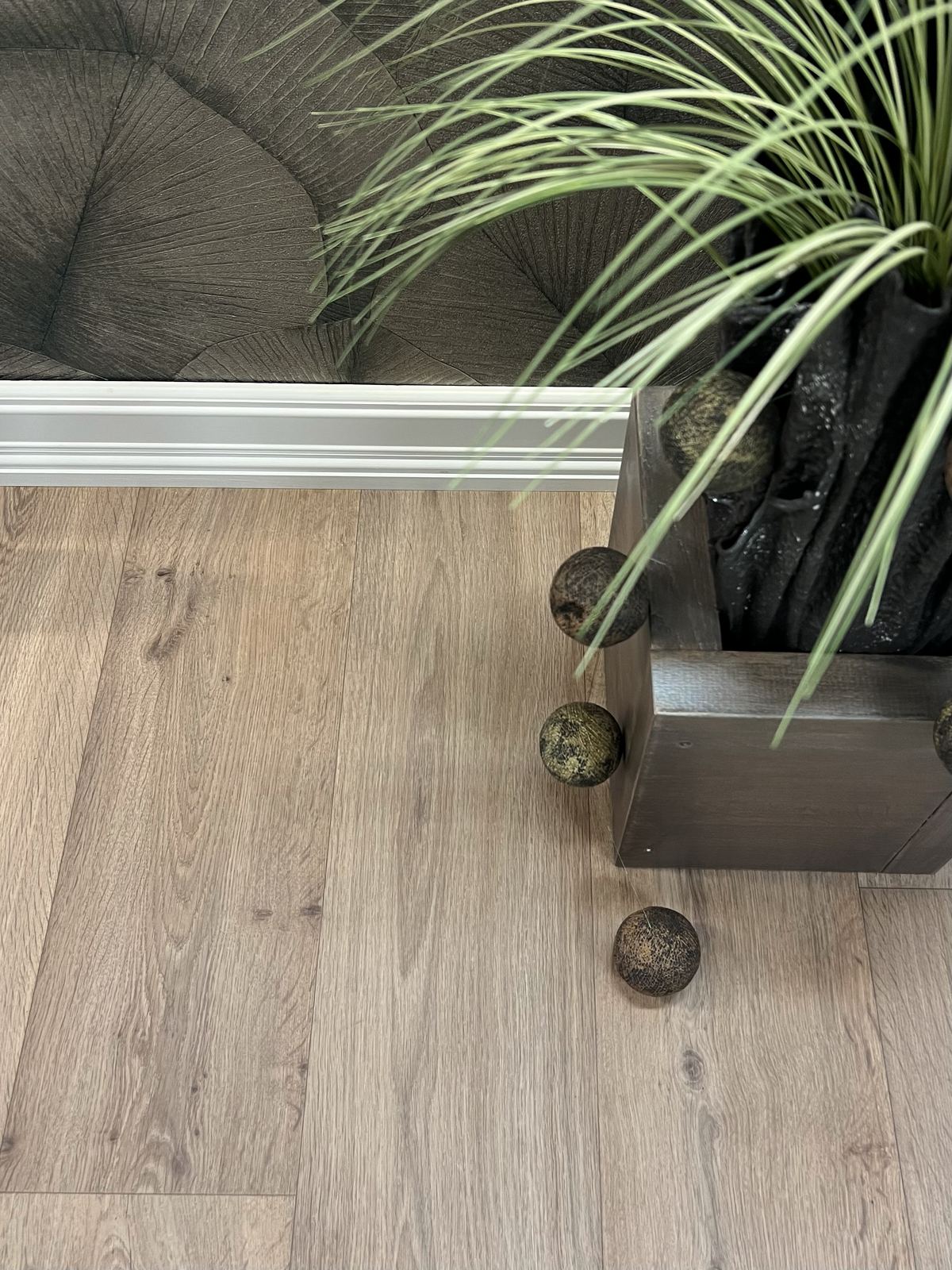 Tregulv med grønn plante