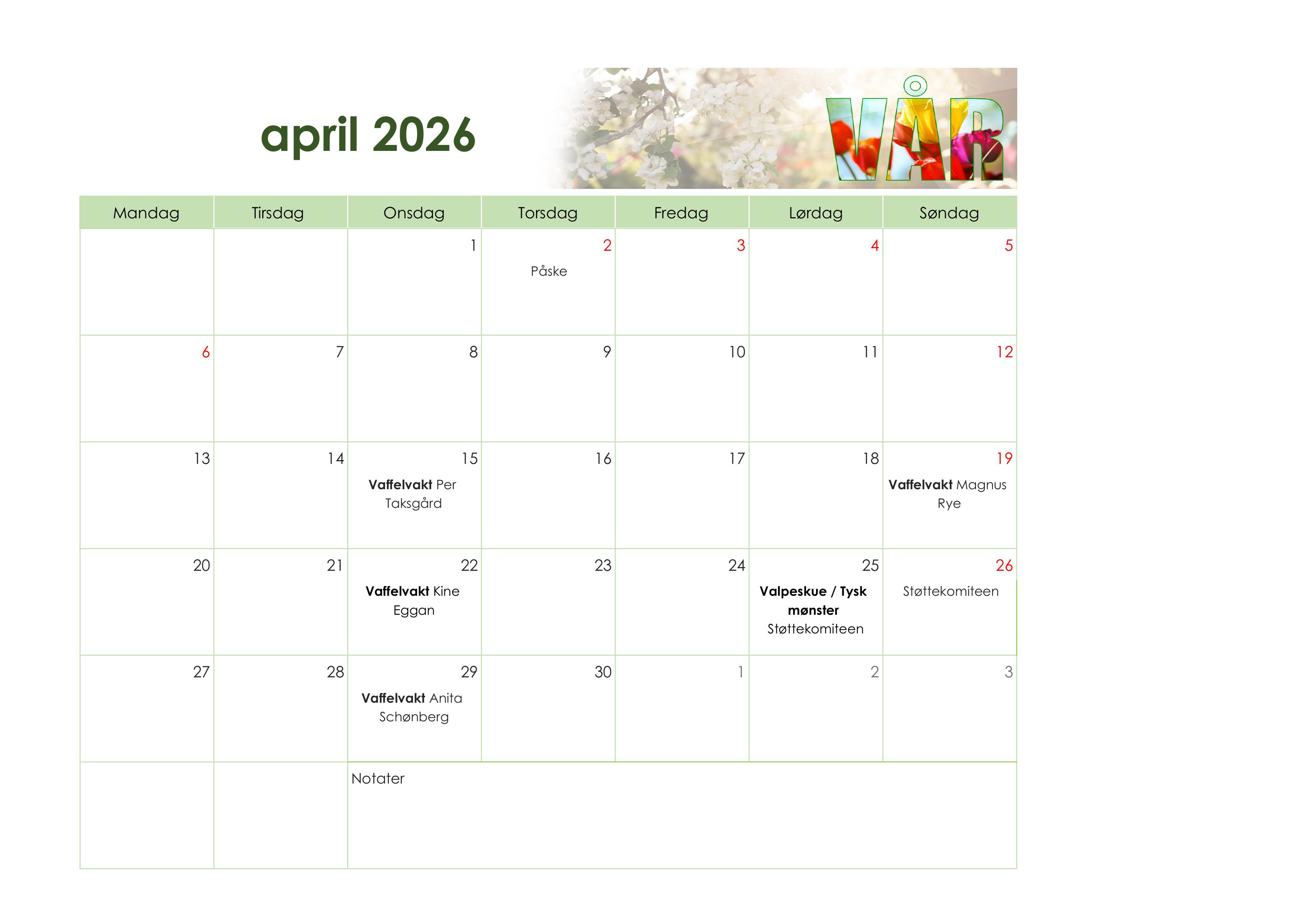 Vaffelvakter august 2025 – Stavsøra kalender