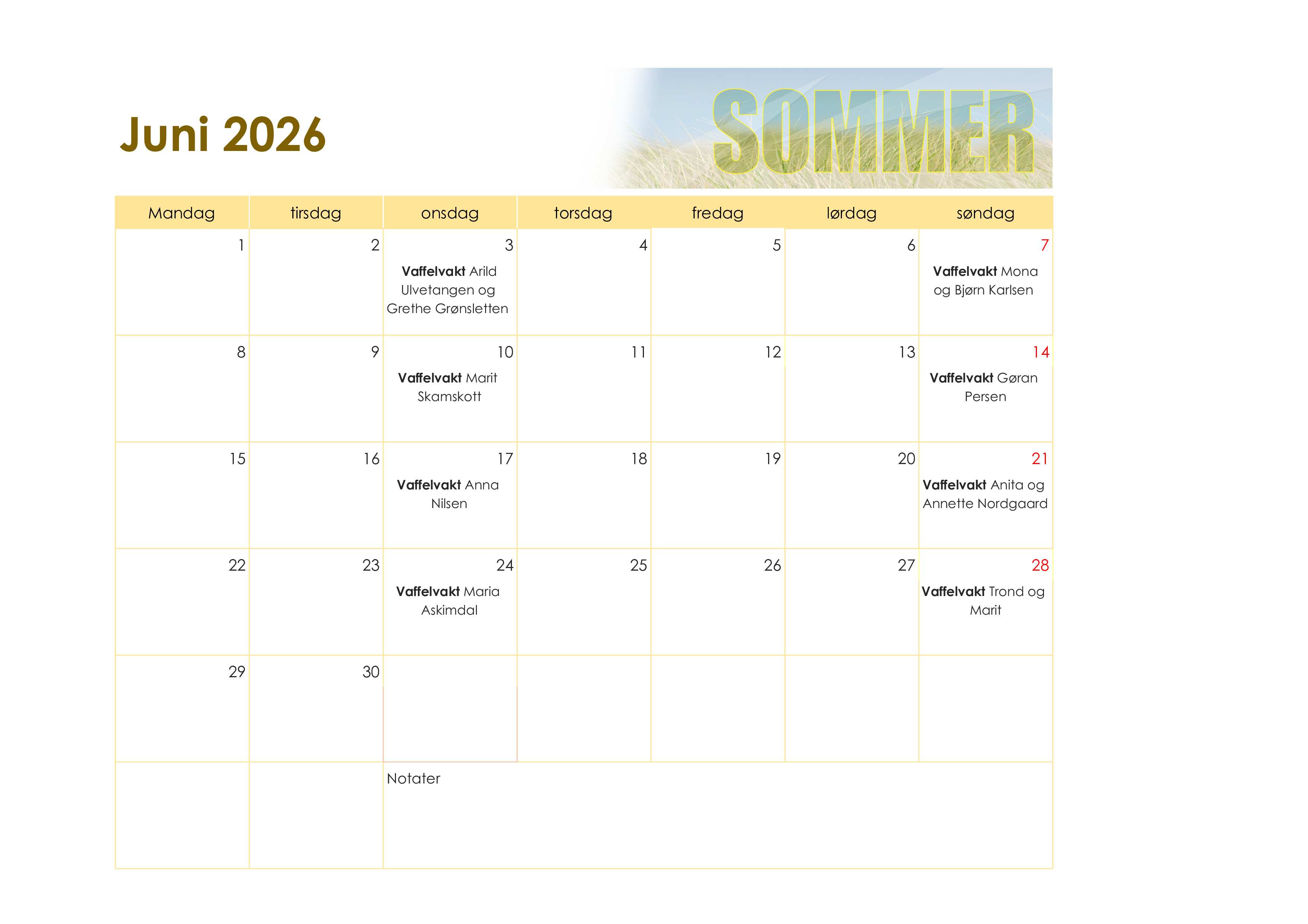 Vaffelvakter oktober 2025 – Stavsøra kalender