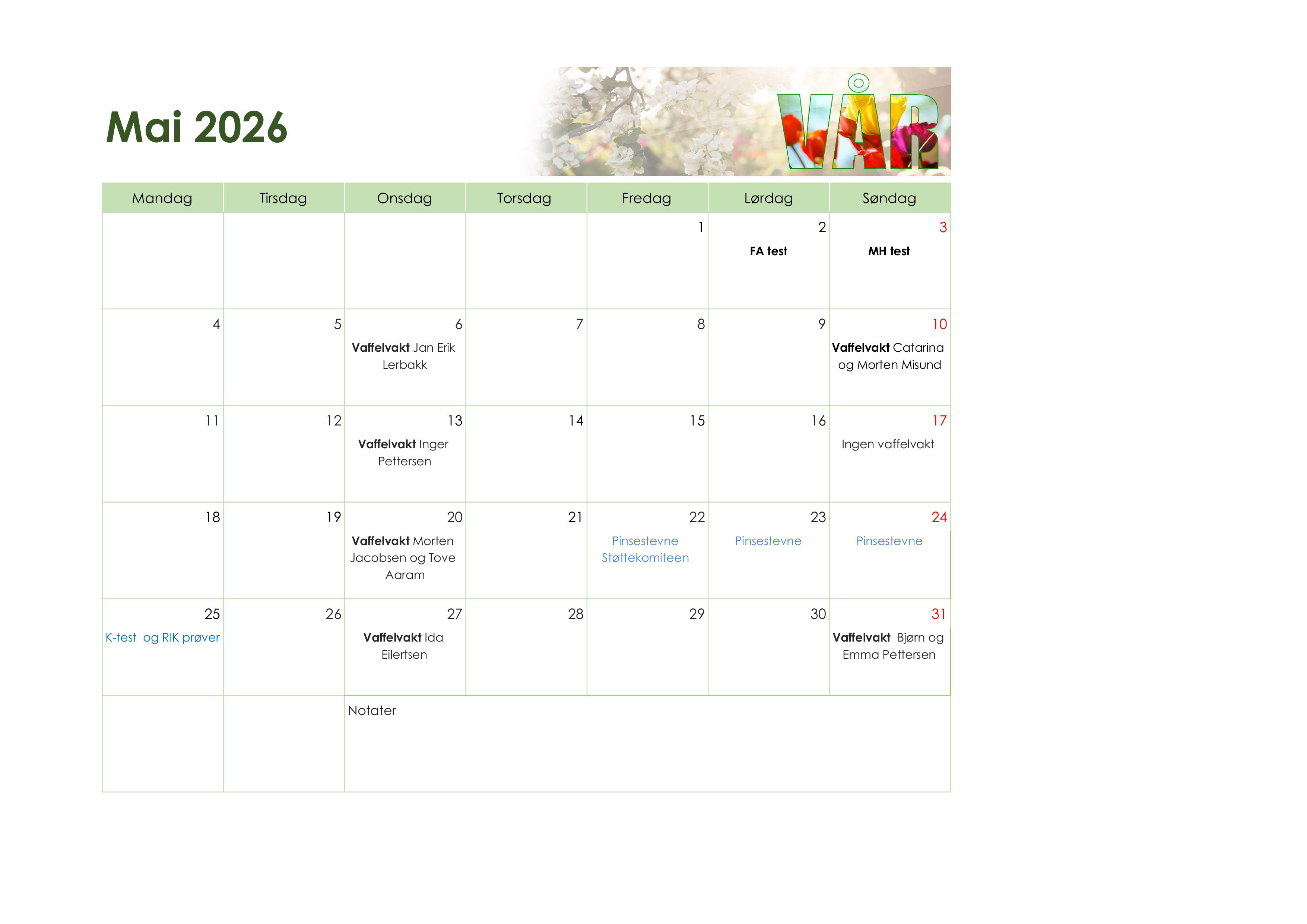 Vaffelvakter september 2025 – Stavsøra kalender