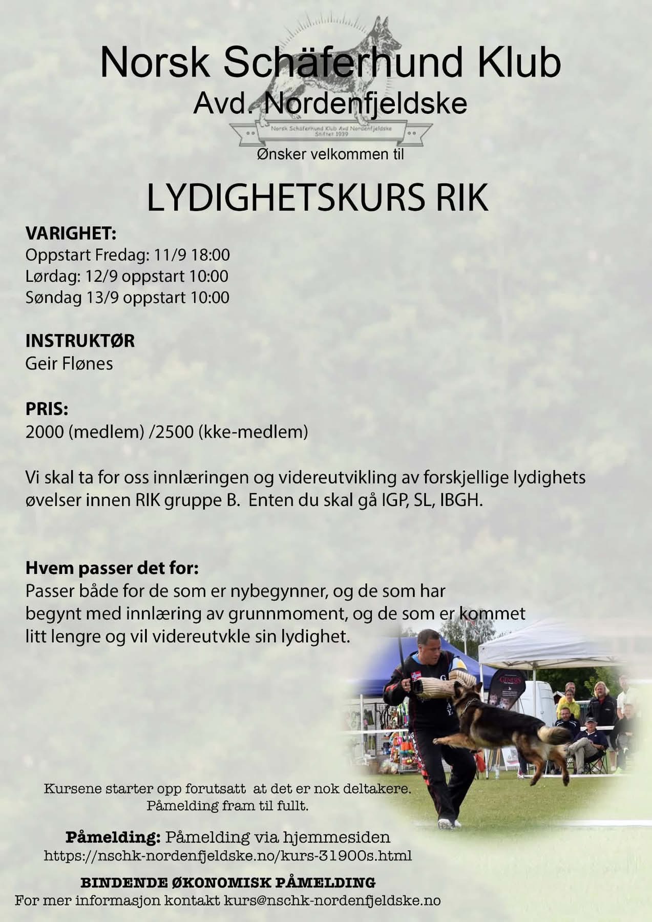 Lydighetskurs med Geir Flønes – NSchK avd. Nordenfjeldske