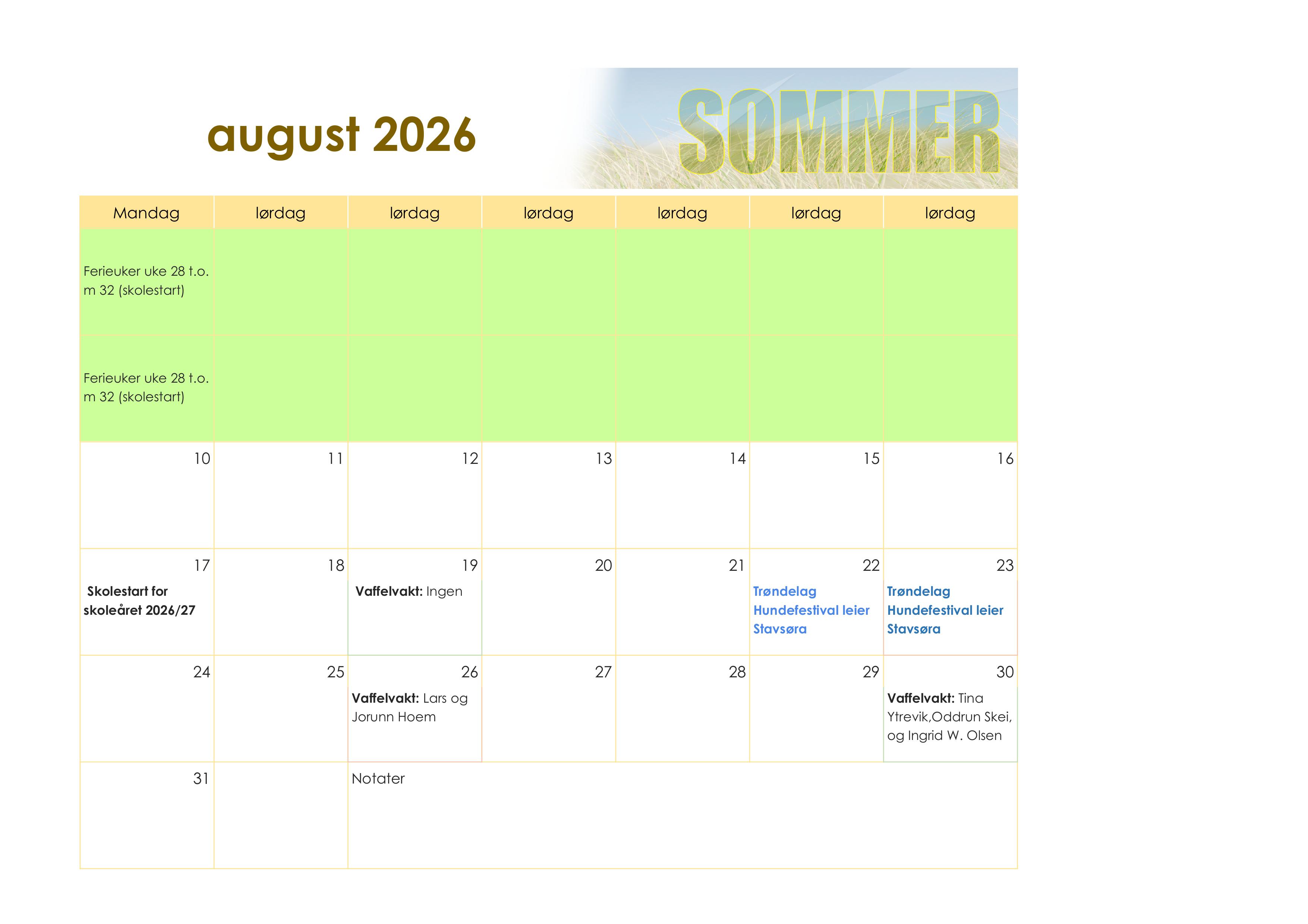 Vaffelvakter juni 2026 – Stavsøra kalender