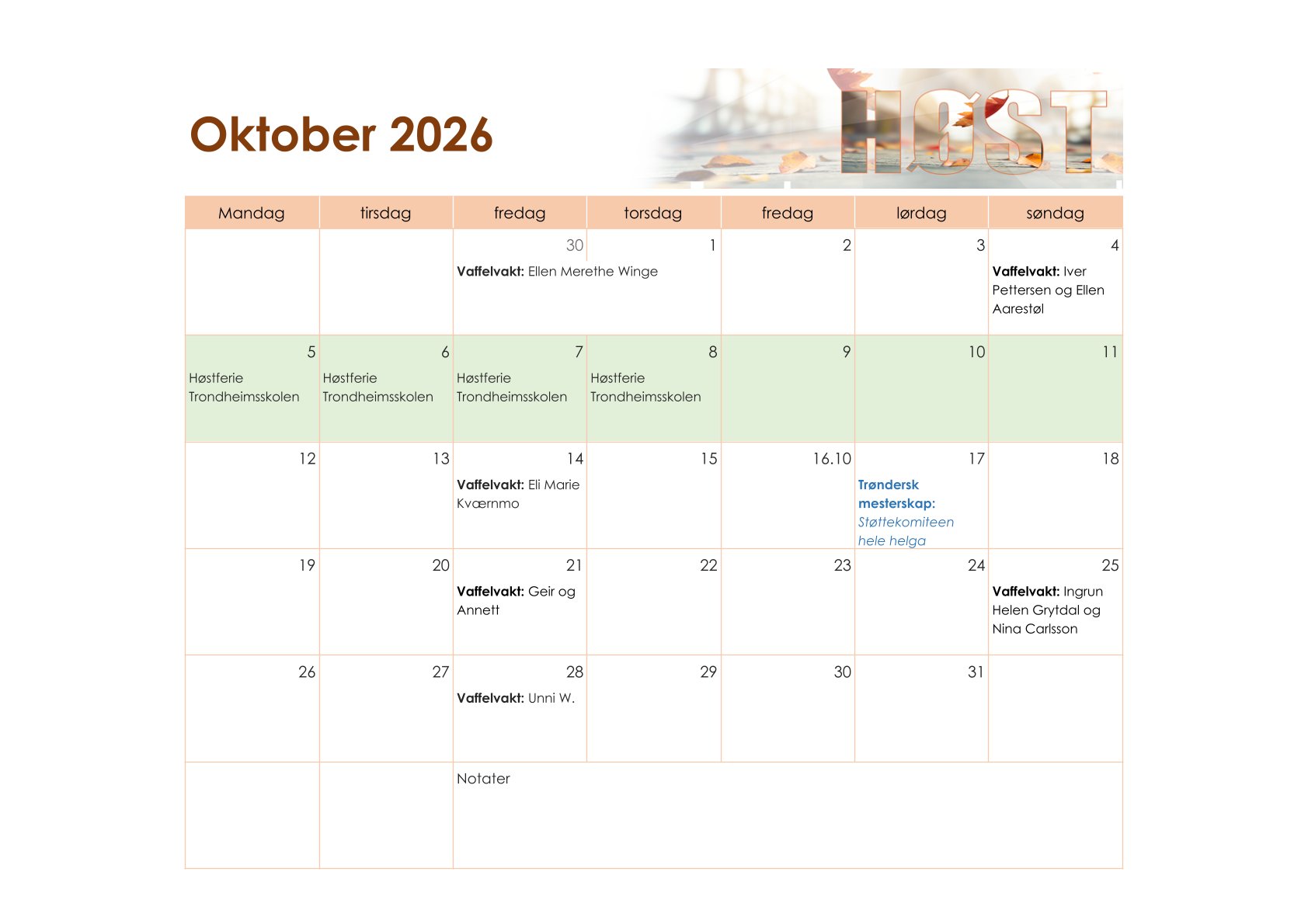 Vaffelvakter september 2026 – Stavsøra kalender