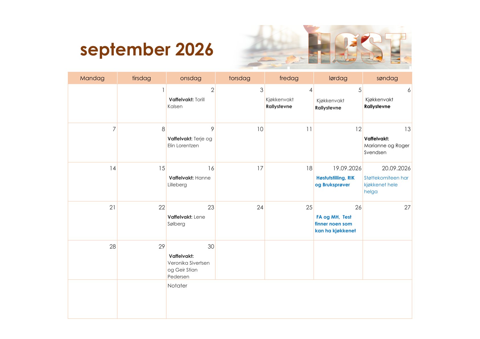 Vaffelvakter august 2026 – Stavsøra kalender