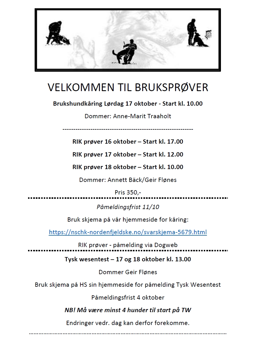 Bruksprøver oktober 2026 – NSchK avd. Nordenfjeldske