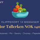 Stor tallerken / klippekort 10 middager-1650 kr