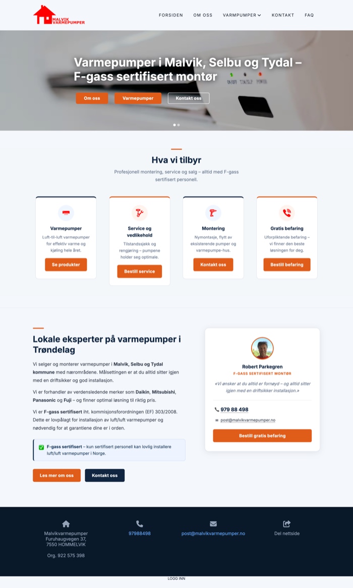 Skjermbilde av malvikvarmepumper.no