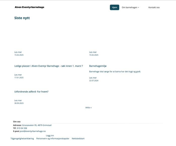 Alven Eventyrbarnehage gammel nettside