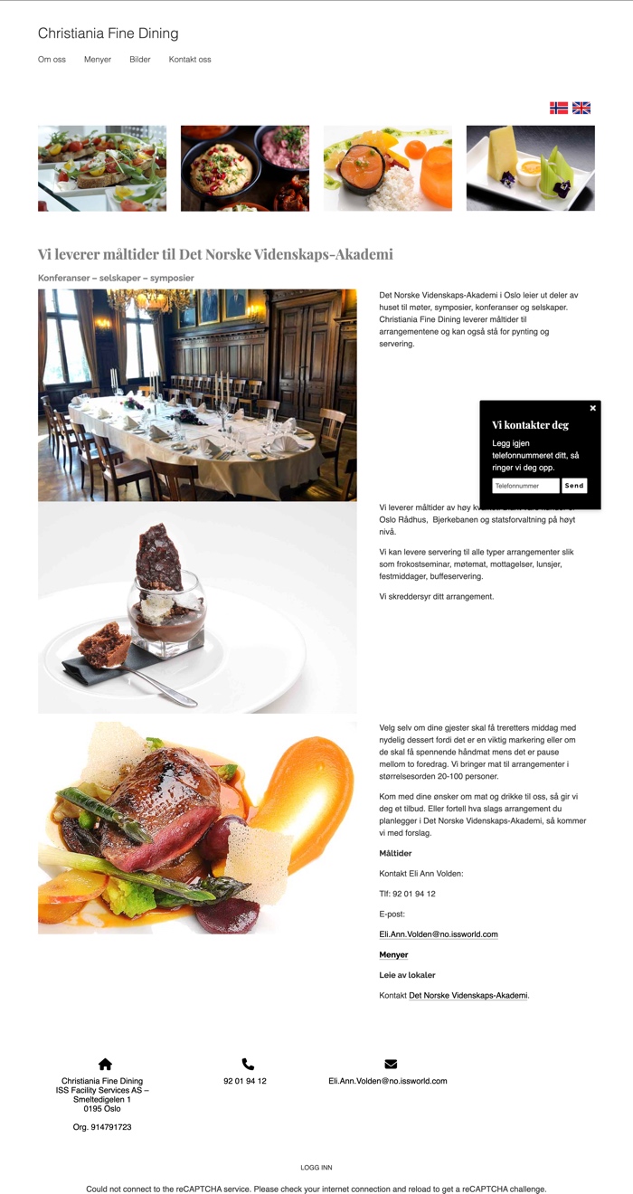 Christiania Fine Dining gammel nettside