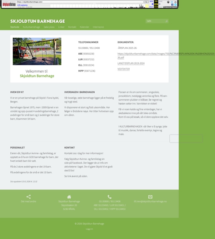 Skjoldtun Barnehage gammel nettside