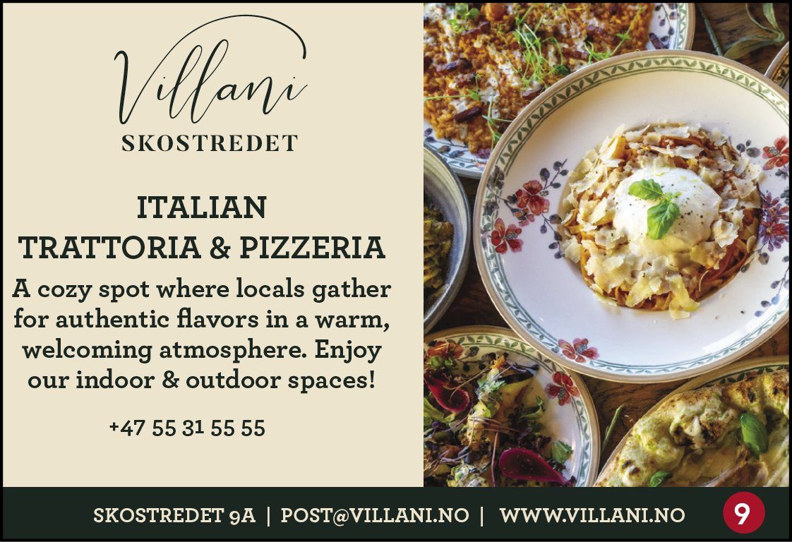 Villani Skostredet – Italian trattoria and pizzeria, authentic flavors in Bergen. Number 9, Skostredet 9A.