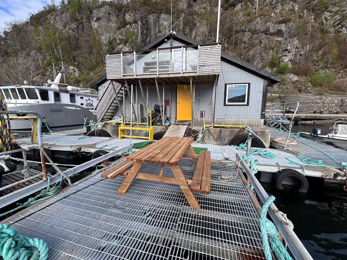 Uteområde med bord og benker på flåten