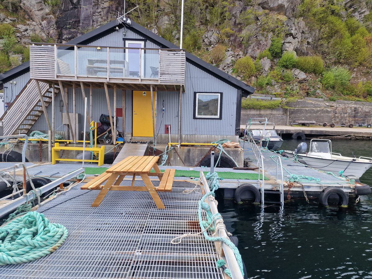 Uteområde med bord og benker på flåten