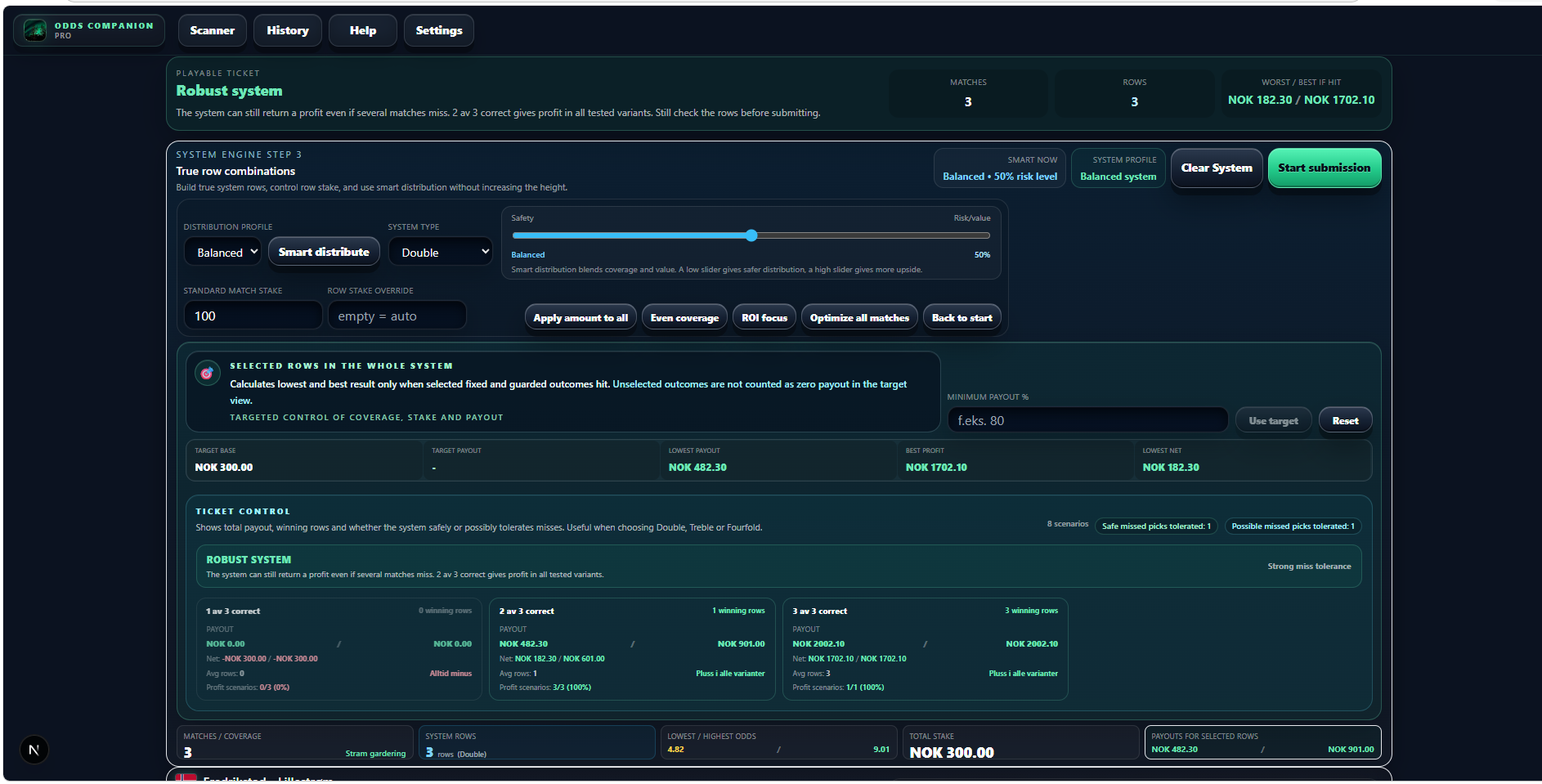 Odds Companion PRO System Builder with robust ticket control