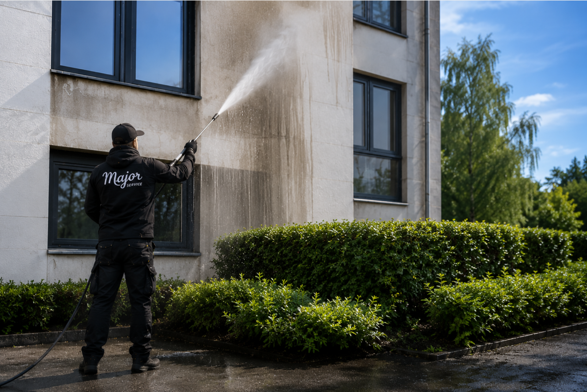 Fasadevask av bygg utført av Majorservice