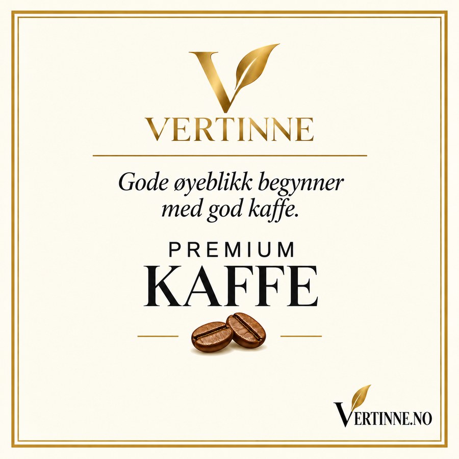 Eksempel på kaffeetikett – Vertinne Premium Kaffe med gull-logo