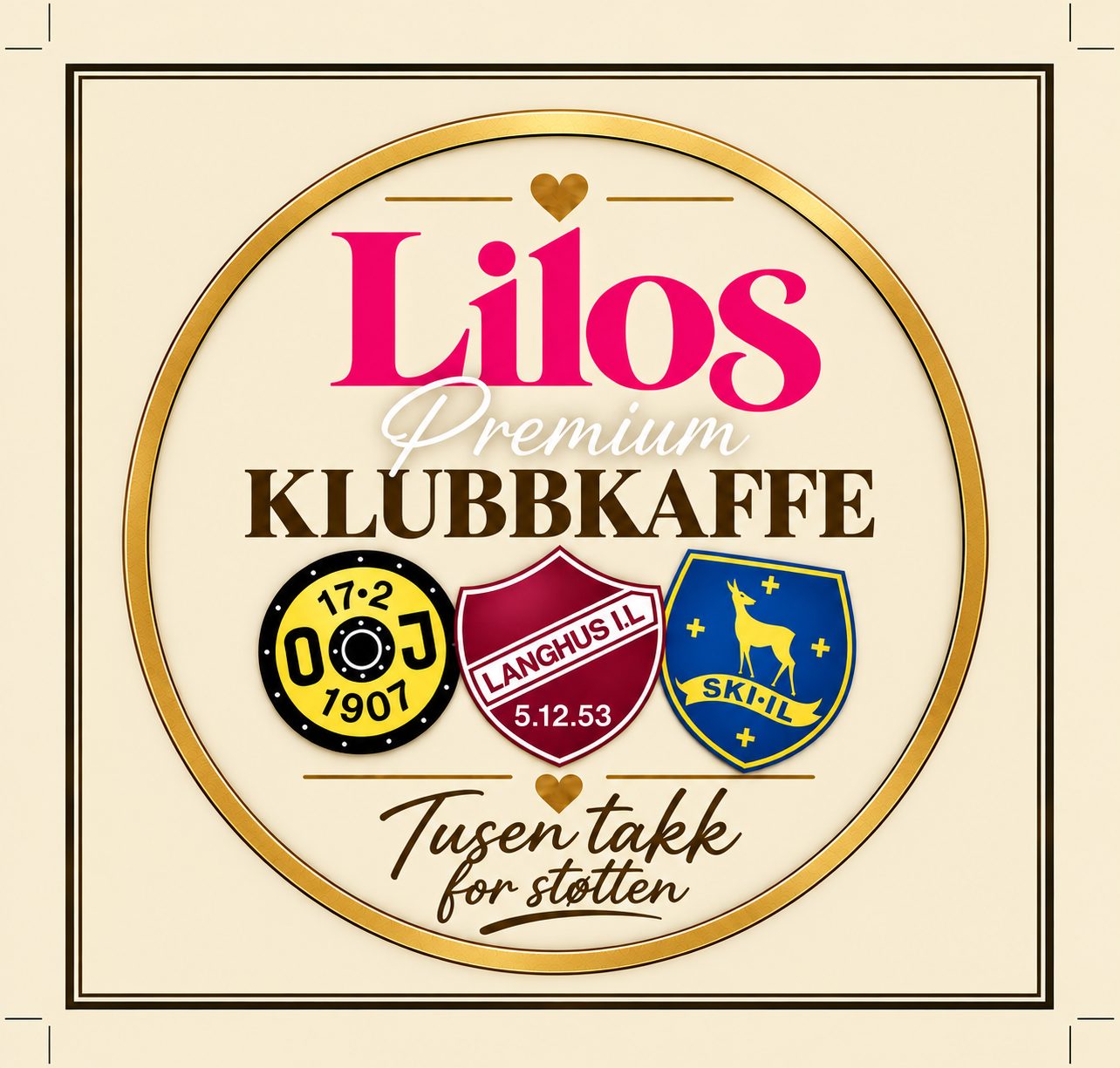 Eksempel på personlig kaffeetikett – Lilos Klubbkaffe Premium