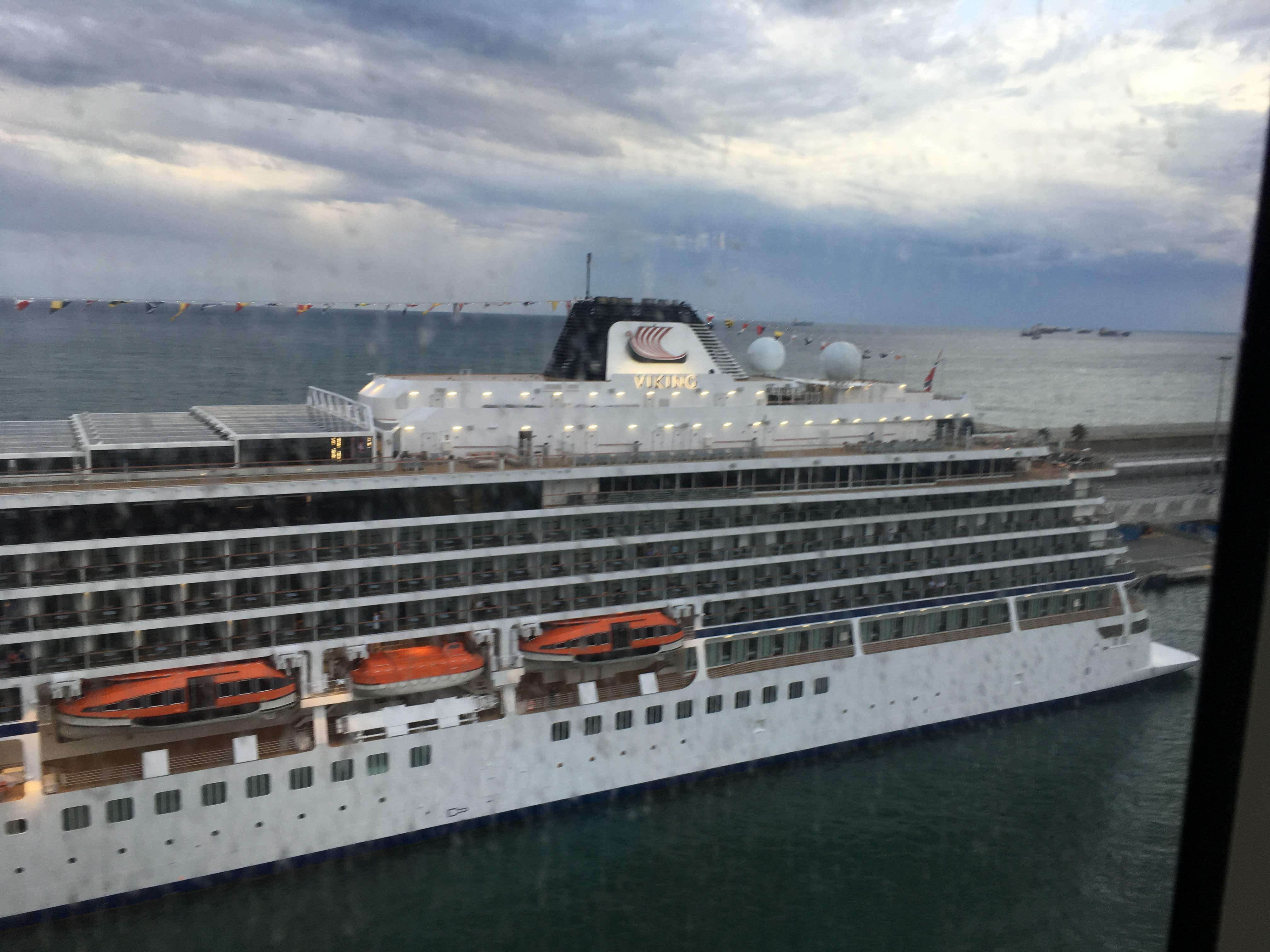 A Viking ocean cruise ship in port, photographed by Erling