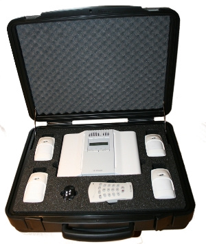 Byggeplassalarm i spesialdesignet koffert med PowerMaster-sentral