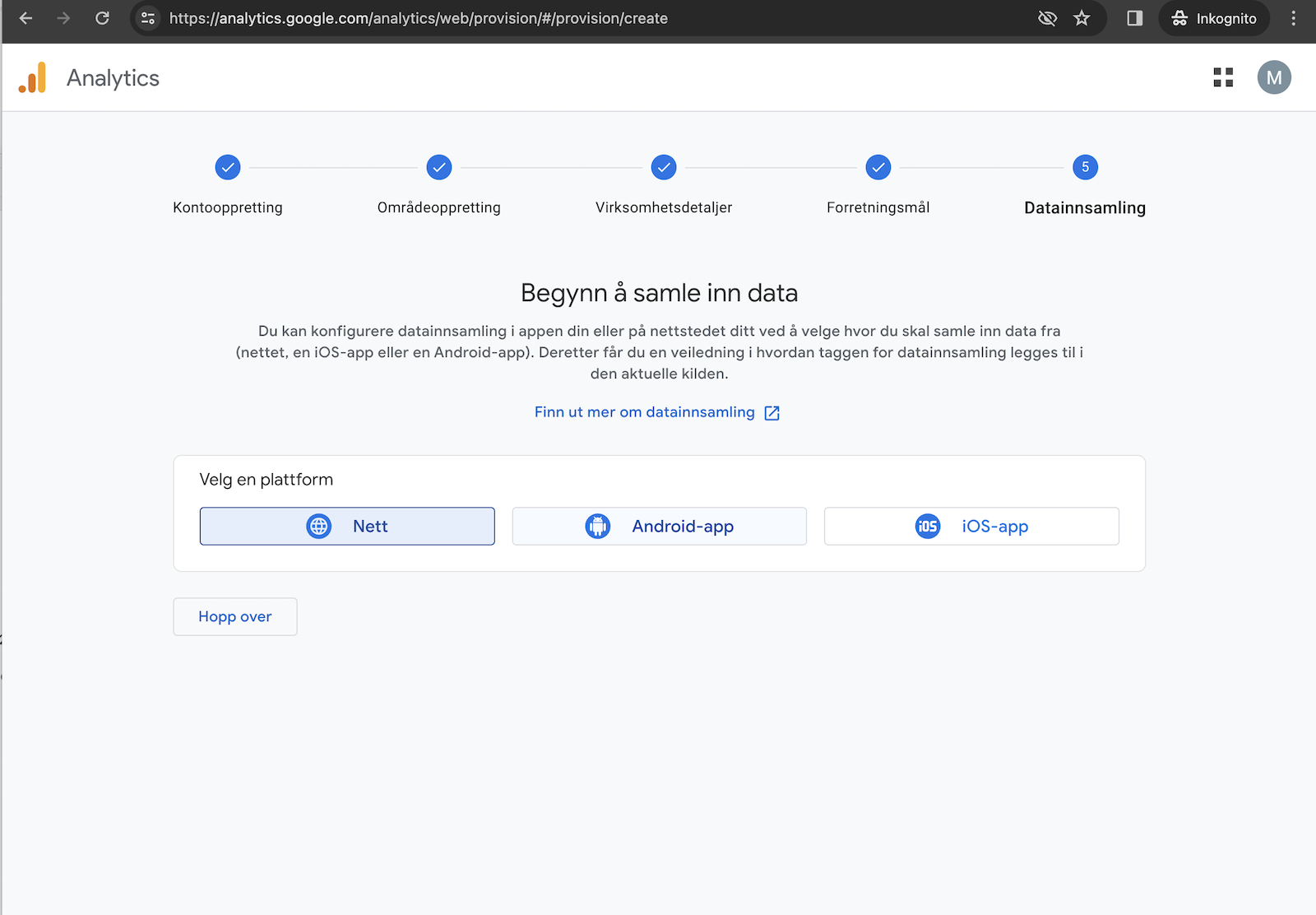 Oppsett av datastrøm for nettsted i Google Analytics