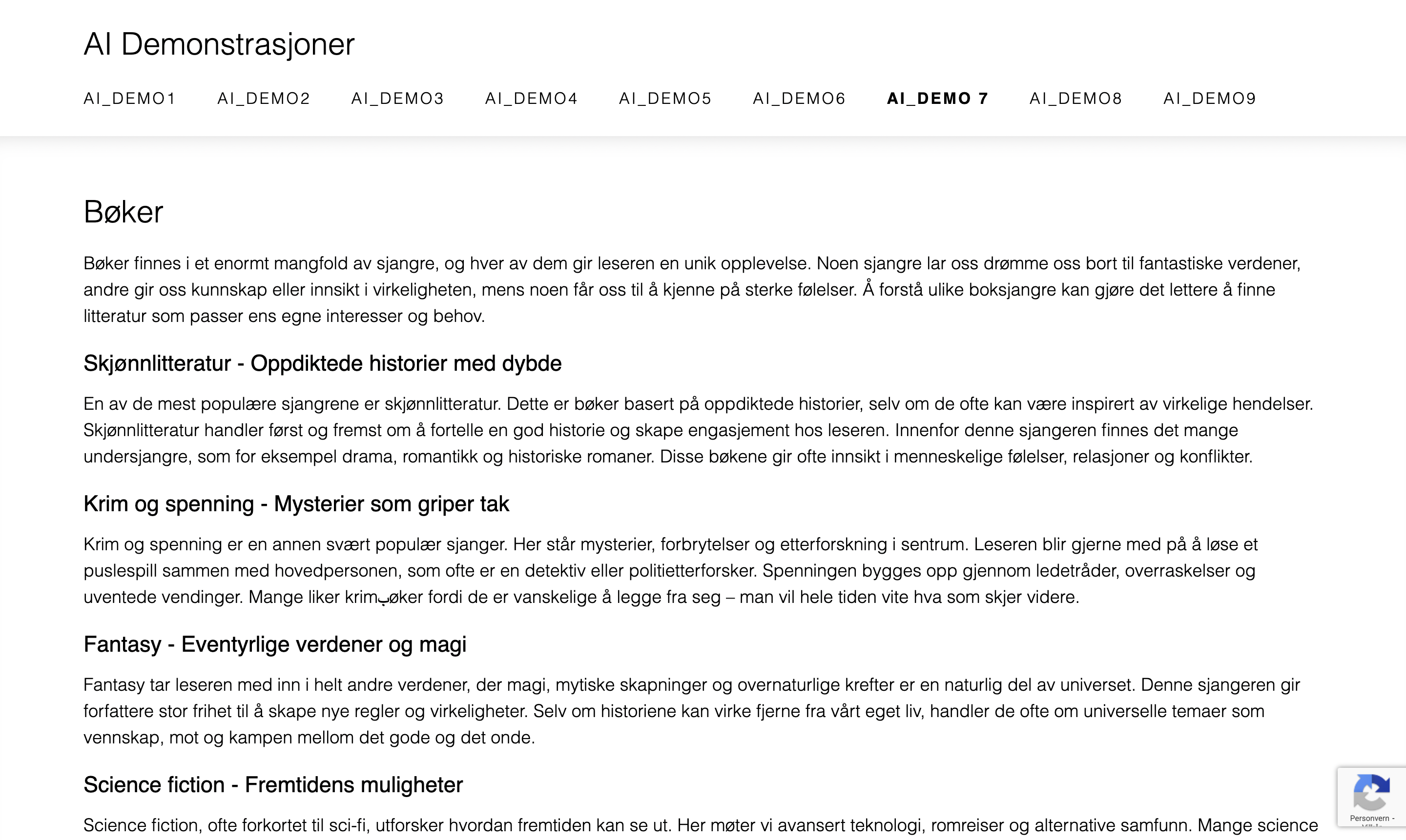 Demo 7 – oversiktlig tekst med mellomtitler og god spacing etter AI