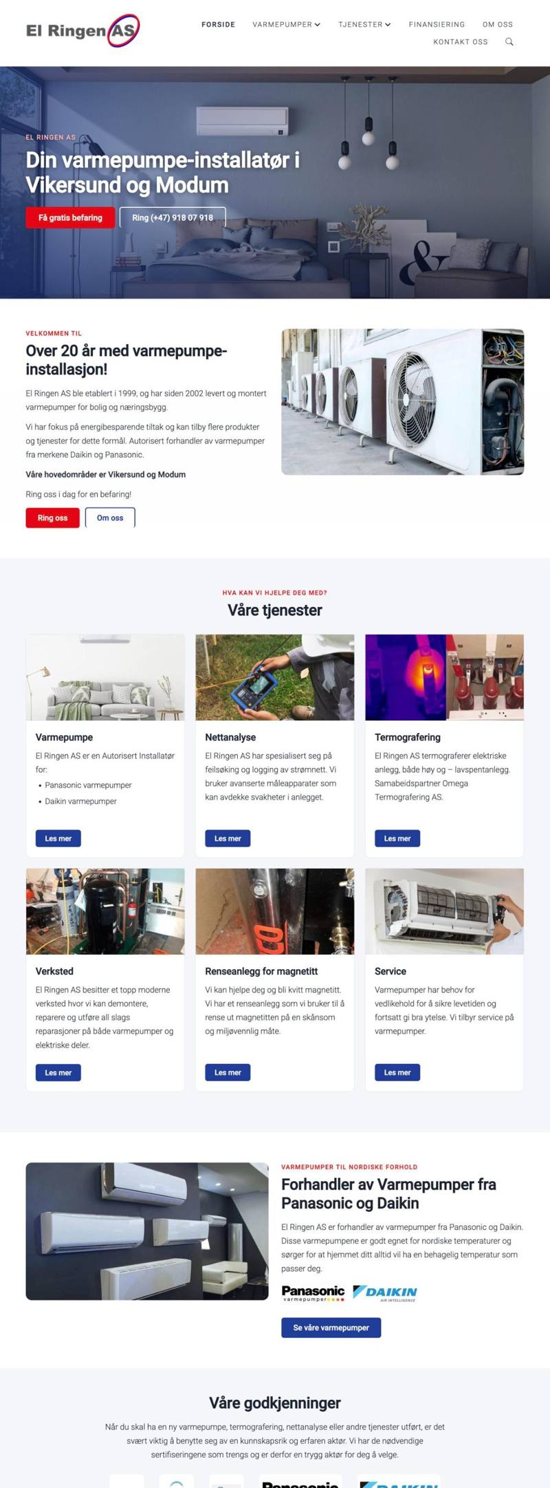 Skjermbilde av nettsiden til El Ringen AS, laget av Mekke Media