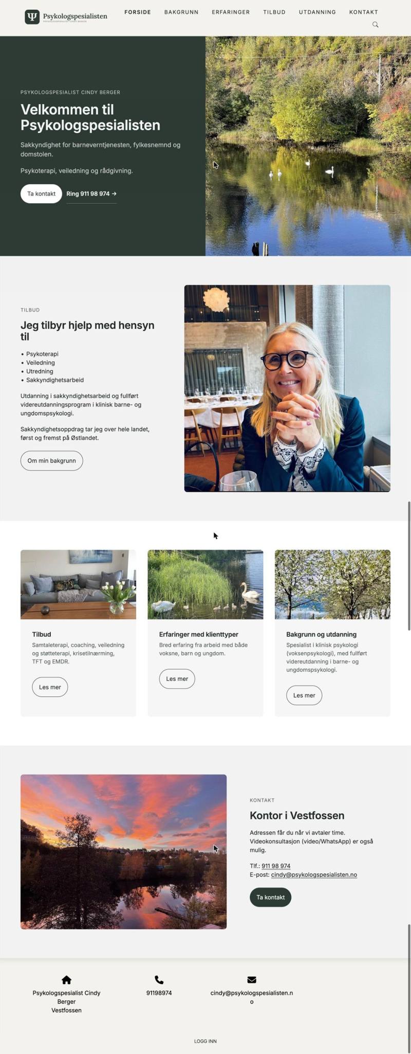 Skjermbilde av nettsiden til Psykologspesialisten, laget av Mekke Media