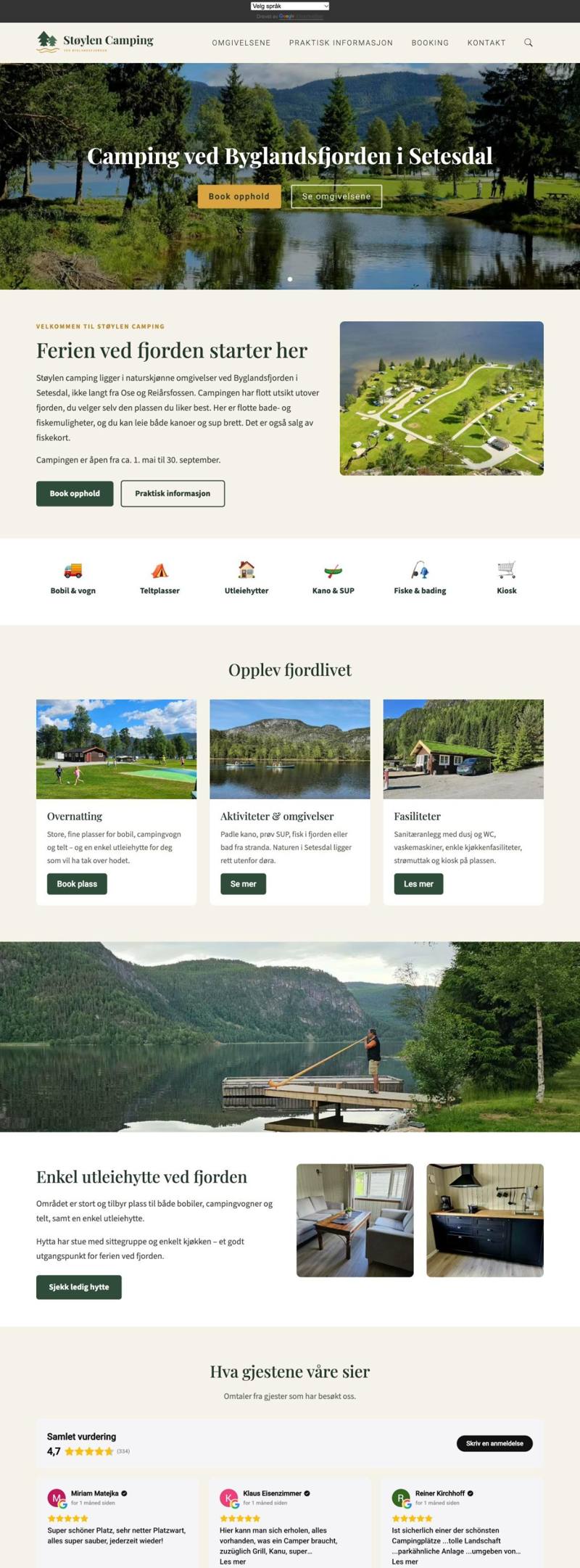 Skjermbilde av nettsiden til Støylen Camping, laget av Mekke Media