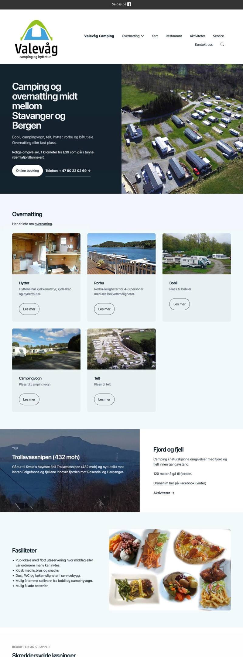 Skjermbilde av hele nettsiden til Valevåg Camping