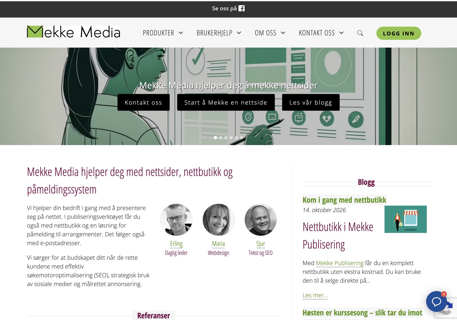 Skjermbilde av mekke.no slik den så ut 2021–2026