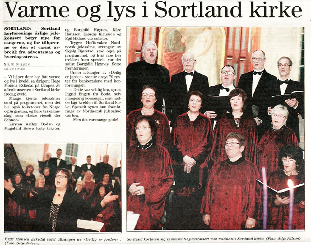 Faximile fra Bladet Vesterålen etter julekonserten 2010