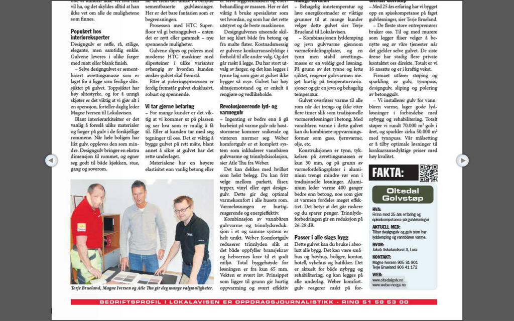 Oltedal Golv - Reportasje i Lokalavisen! 