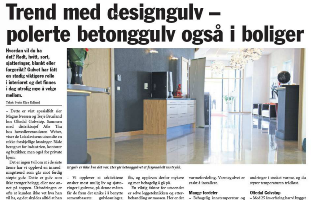 Oltedal Golv - Reportasje i Lokalavisen! 
