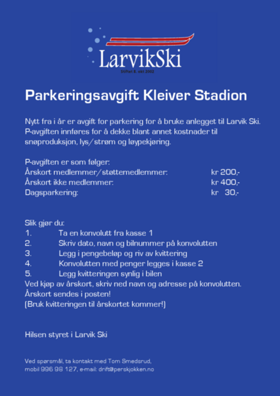 Larvik Ski innf&oslash;rer P-avgift fra 1.januar 2013