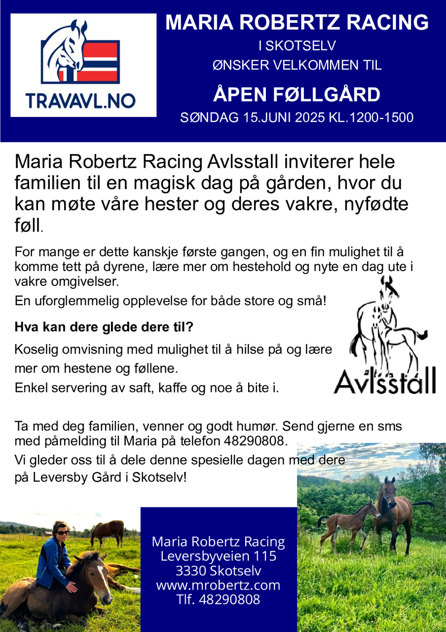 &Aring;pen F&oslash;llg&aring;rd Maria Robertz Racing Avlsstall i Skotselv S&oslash;ndag15.juni 2025