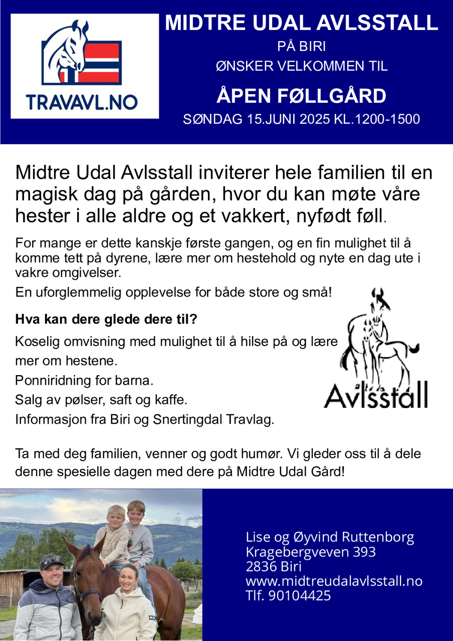 &Aring;pen F&oslash;llg&aring;rd Midtre Udal Avlsstall p&aring; Biri S&oslash;ndag15.juni 2025