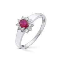 Rosettring med rubin og diamanter 14K kvittgull