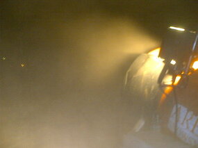 Snøproduksjon på stadion i natt