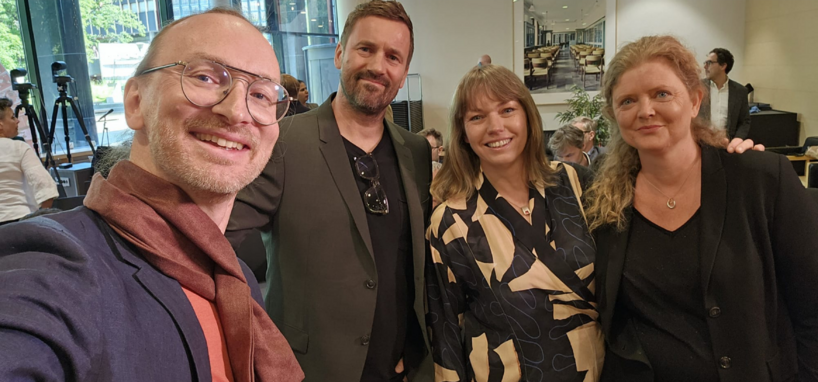 Lederteam og Nasjonalbiblioteket (fra venstre) Alexander Refsum Jensenius, Daniel Nordgård, Ida Jahr og Hege Stensrud Høsøien