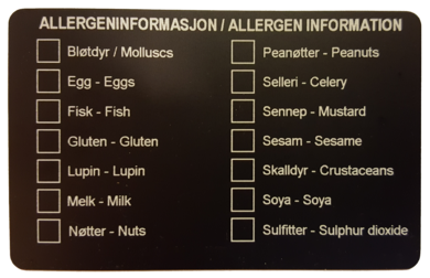 Allergenkort 86 x 54mm, for avkryssing, Sort