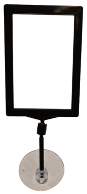 Plakatholder, sugekopp, 50mm stang, A7 holder, Stående, Sort