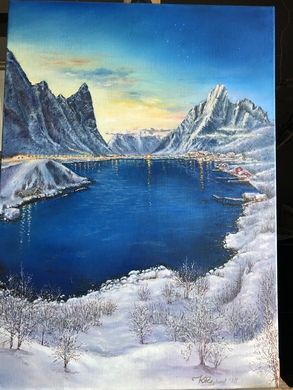 Olje maleri landskap i Lofoten